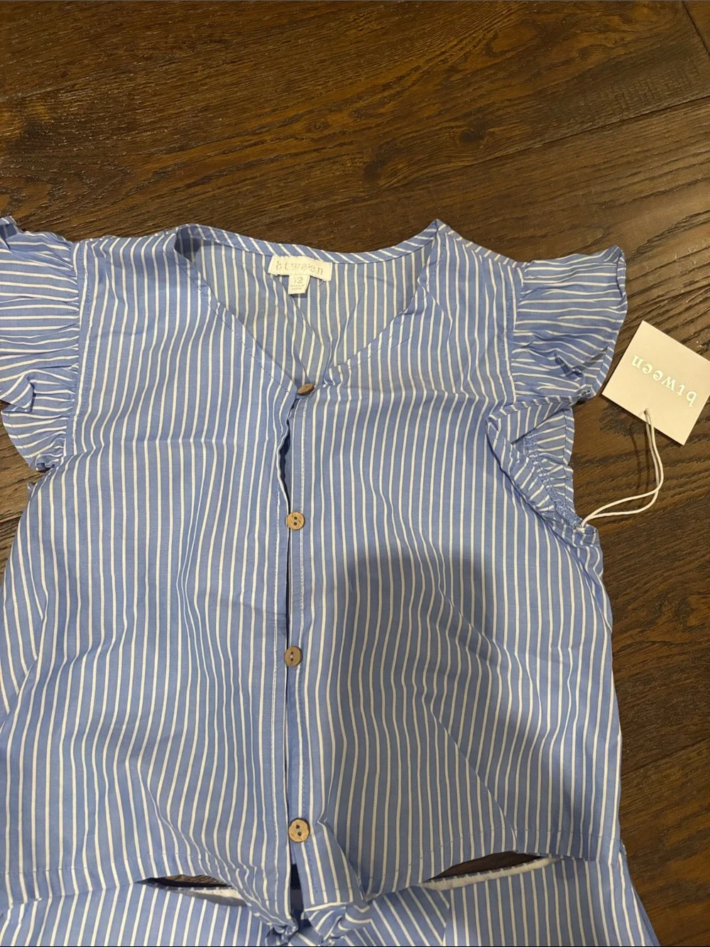 btween Blue and White Striped Girls Two-Piece Matching Set runs smaller